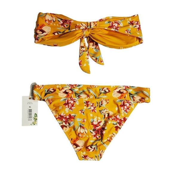 Chelsea & Violet Floral 2 Piece Swimsuit Size xs Bandeau Tie Top Banded Hipster - Picture 2 of 10